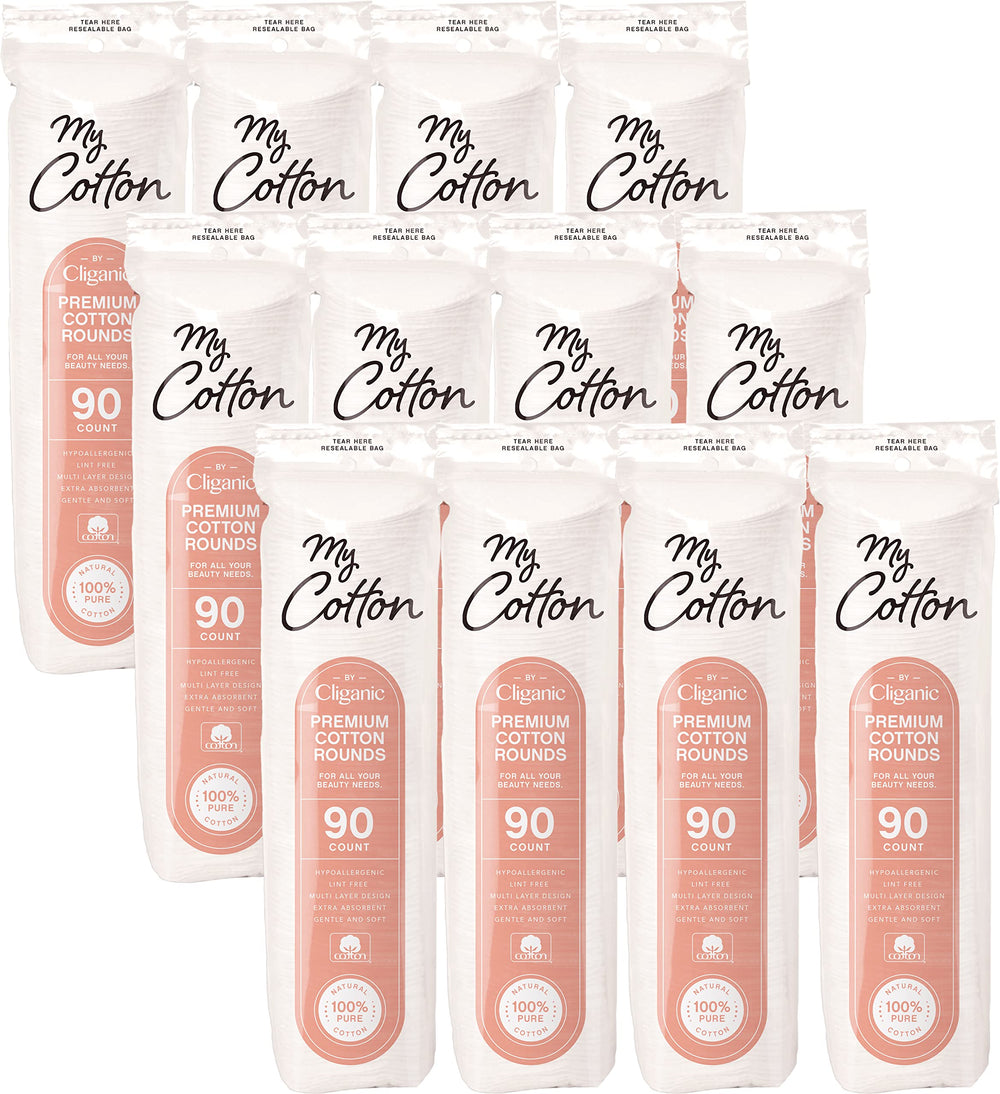 Cliganic My Cotton Premium Rounds bulk 1080-count pack for bulk value and daily removal.