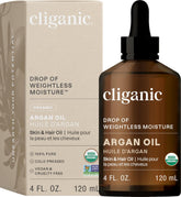 Cliganic Organic Argan Oil bottle closed shows pure, multipurpose use for skin and hair