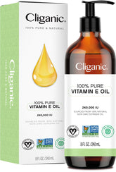 Cliganic vitamin E oil bottle pour shows pure nourishment for skin and nails