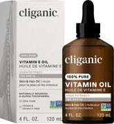 Cliganic Pure Vitamin E Oil bottle with pump for face and skin nourishment; may support radiant skin.