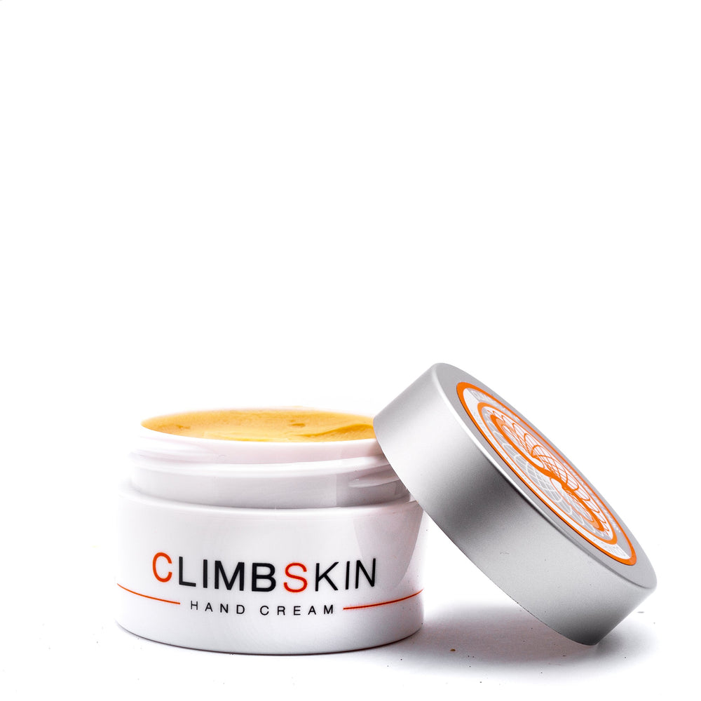 Climbskin hand cream bottle shows fast-absorbing hydration for active hands.