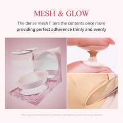 CLIO Kill Cover Mesh Glow Cushion close-up skin glow texture for dewy finish.