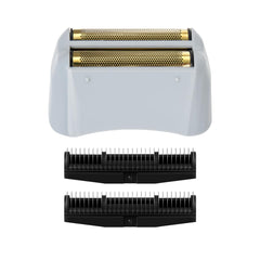 CLIPFIT foil head close-up shows hypoallergenic titanium foil for a gentle shave.