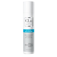 CLn Acne Cleanser front packaging shows physician-developed formula for clearer-looking skin.