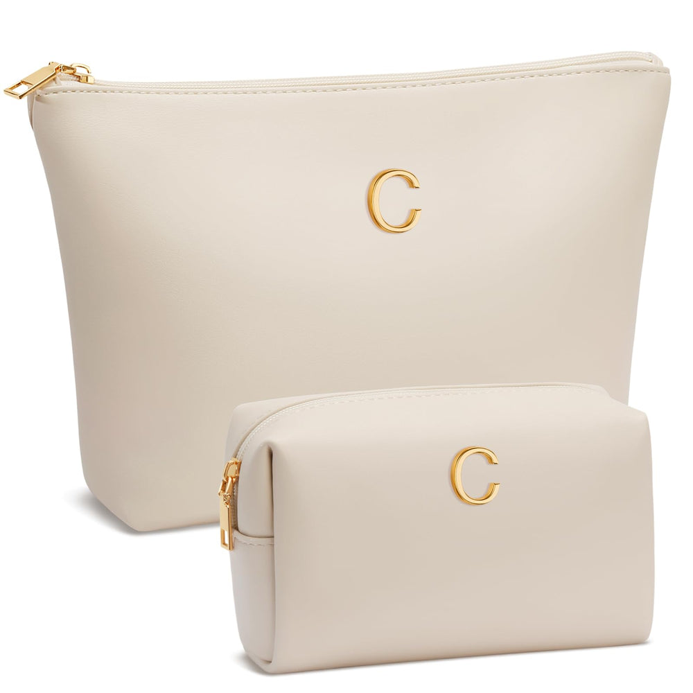Cloudwings initial makeup bag beige with monogram for personalized gift ideas