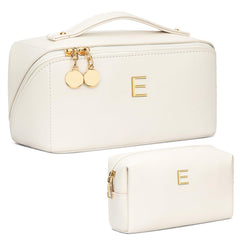 CloudWings initial makeup bag beige showing personalized initials for stylish gifting
