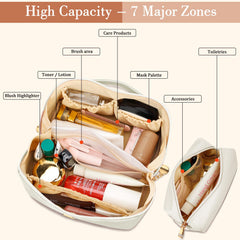 CloudWings initial makeup bag set beige clear divider helps quick organization while traveling