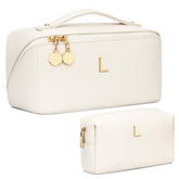 CloudWings initial makeup bag set beige front view for stylish gift-ready presentation
