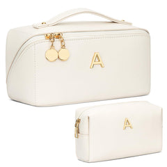 CLOUDWINGS personalized initial makeup bag in beige, a stylish gift-ready statement piece.