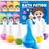 CLOUQUAR kids-bath-bomb-potions bottle-beaker-setup shows colorful bubbles for bath time.