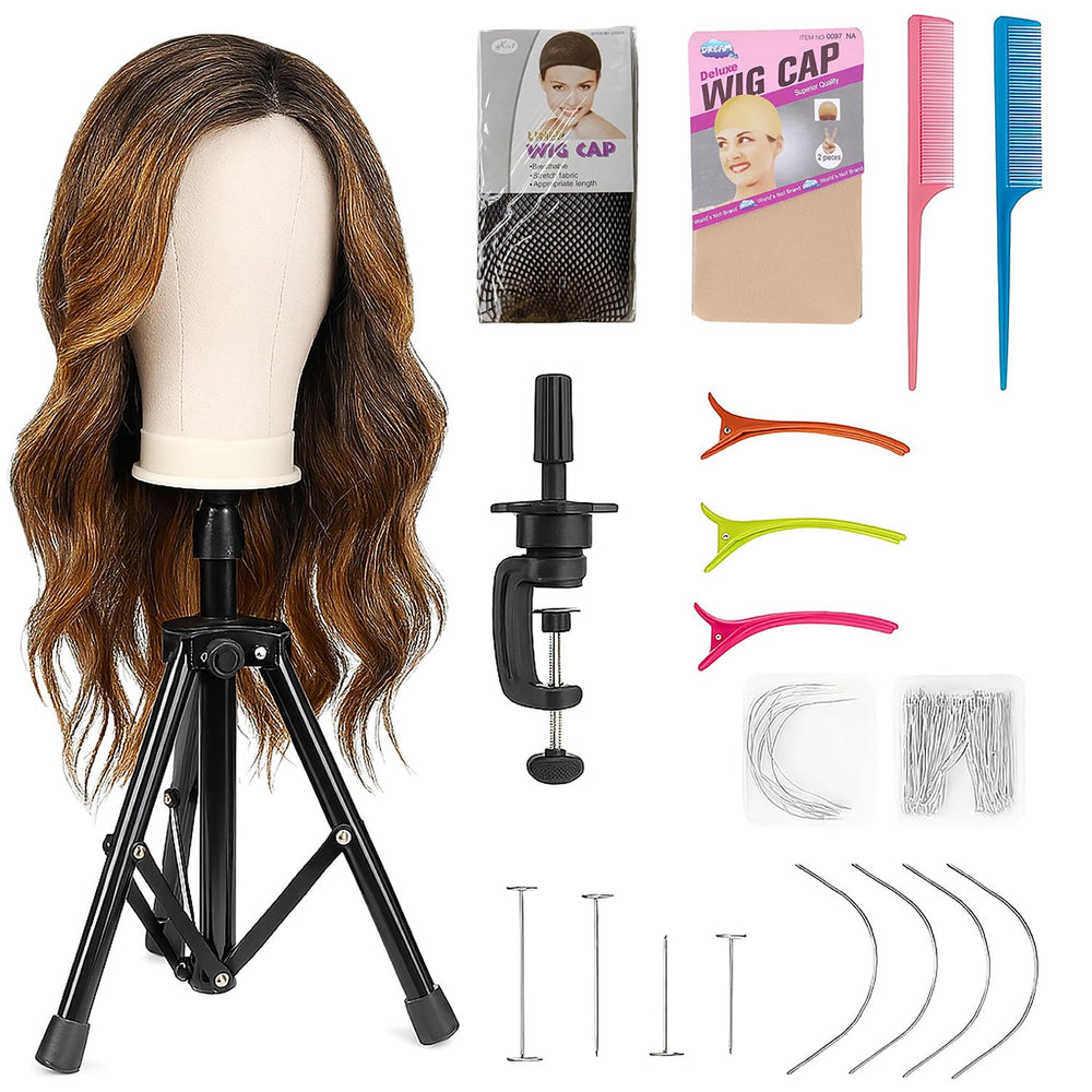 CMZLUMINEST wig head canvas head setup for precise styling and secure pinning.