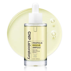 CNP Rescue+Propolis Serum bottle with pump offers a lightweight option for calmer, oil-controlled skin.