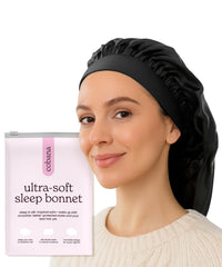 Cobana adjustable satin sleep bonnet on head for secure, slip-free night use