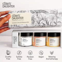 COBA'S DAUGHTER Almond Orange Scrub jar delivers gentle polishing for silky skin.