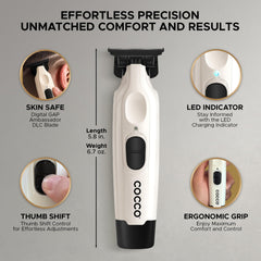Cocco Veloce Pro Trimmer side view showing ergonomic cordless design for extended use.