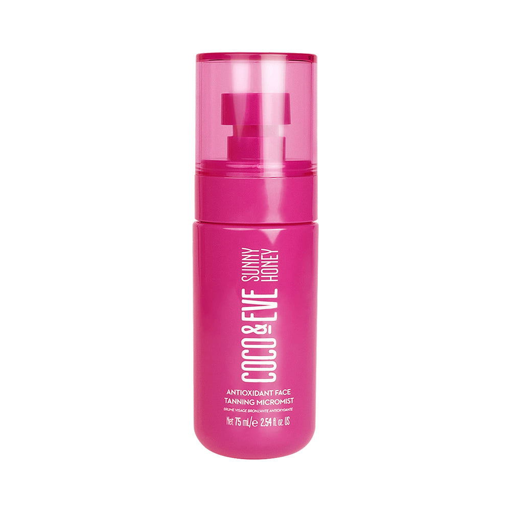 Coco & Eve Antioxidant Face Tanning Micromist bottle shows easy radiant application