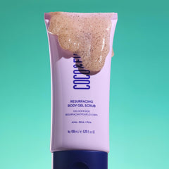 Coco and Eve Resurfacing Body Gel Scrub texture swirled on skin demonstrates micro-exfoliation.