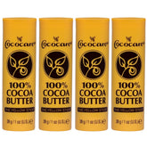 Cococare cocoa butter stick 4-pack front view shows pure, additive-free moisture for skin.