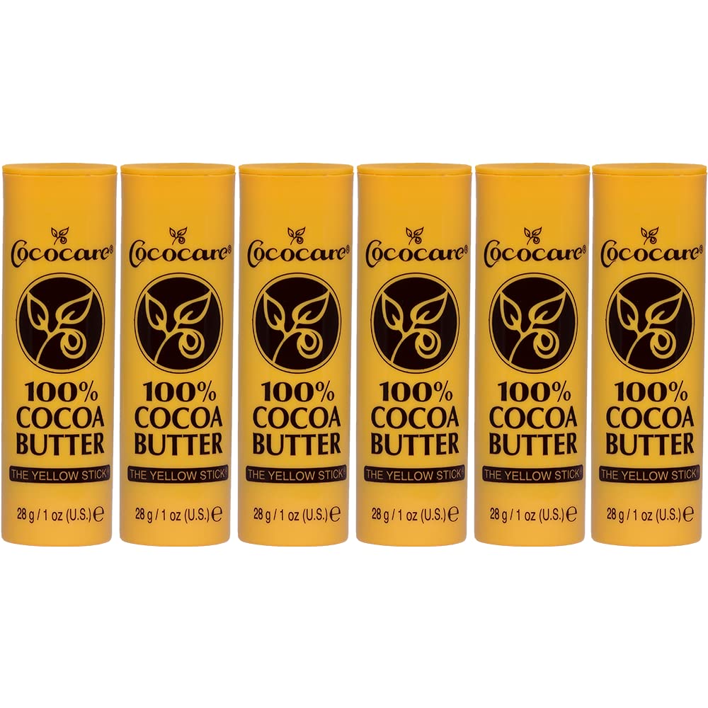 COCOCARE yellow-stick front view, compact cocoa butter for daily skin hydration.