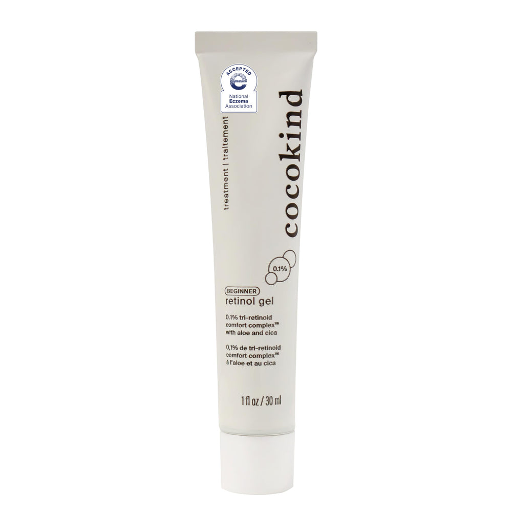 Cocokind Beginner Retinol Gel bottle close-up highlighting texture-smoothing and gentle hydration.