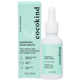 Cocokind Postbiotic Acne Serum bottle closeup showing gentle exfoliation for clearer-looking pores