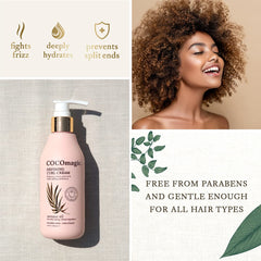 Cocomagic Defining Curl Cream coconut oil illustration emphasizes rich moisture for curls.