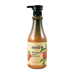CODi hand and body lotion bottle with pomegranate scent moisturizes and softens skin