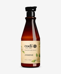 Codi N Codi Jasmine Hand and Body Lotion bottle promotes daily hydration with jasmine fragrance.