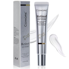 Coinore Retinol Under Eye Cream jar closeup highlighting premium formula for refreshed eyes