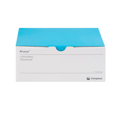 Coloplast Brava Lubricating Deodorant box packaging showing a box of 20 sachets