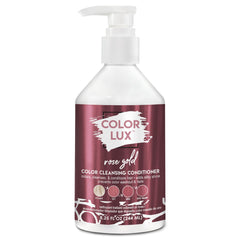Color Lux Color Cleansing Conditioner Rose Gold bottle shows vibrant color deposit for radiant hair
