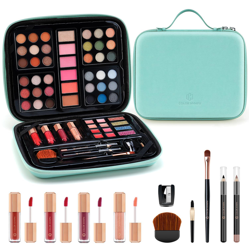 Color Nymph beginner makeup kit palette closeup showing 36 colors for versatile looks