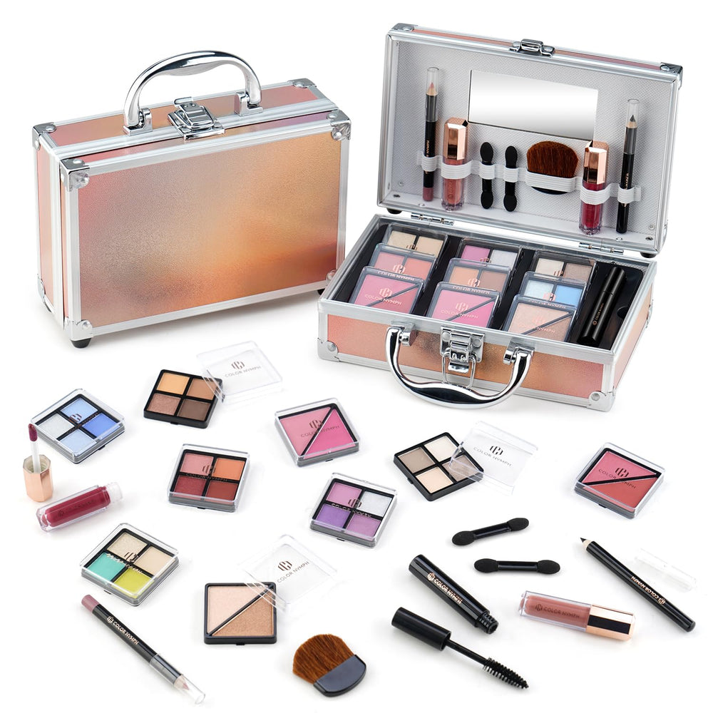 Color Nymph beginner makeup kit train case closed, portable storage for school or travel.