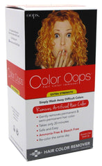 Color Oops color remover bottle closeup for safe dye removal.