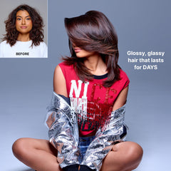COLOR WOW close-up on hair strand texture showing smoother, sleeker look