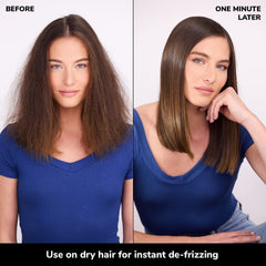 COLOR WOW applied to a hair strand highlighting instant frizz control and smoother texture
