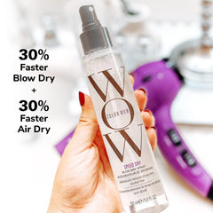 COLOR WOW nozzle and clear spray texture illustrating even coverage benefit