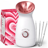 Colorfarm facial steamer with nano-ionic tech for deep pore cleansing and serum absorption.