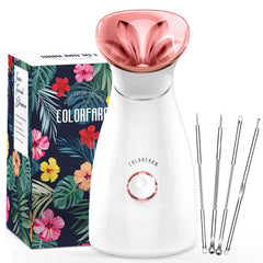 Colorfarm nano ionic steamer with petal nozzle delivers gentle pore cleansing at home