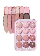 COLORGRAM Pin Point Eyeshadow Palette 02 pink-mauve open shows versatile daily looks.