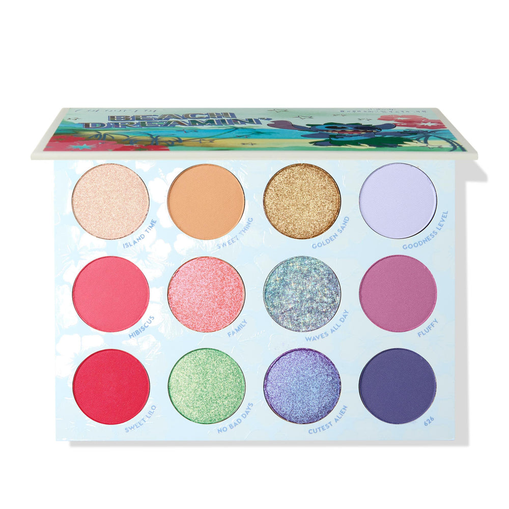ColourPop Stitch Beach Dreamin' palette open shows tropical hues for versatile day-to-night eye looks.