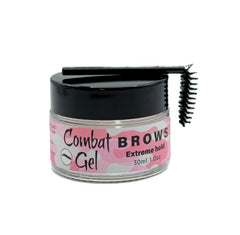 Combat Brow Gel brush in action for precise brow shaping.