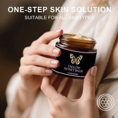 COMFORTENA Tallow Honey Balm label lavender communicates calming, subtle aroma for mindful skincare.