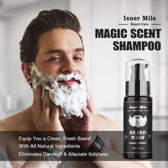 Comfy Mate beard shampoo bottle—refreshing cleanse for clean, soft facial hair.