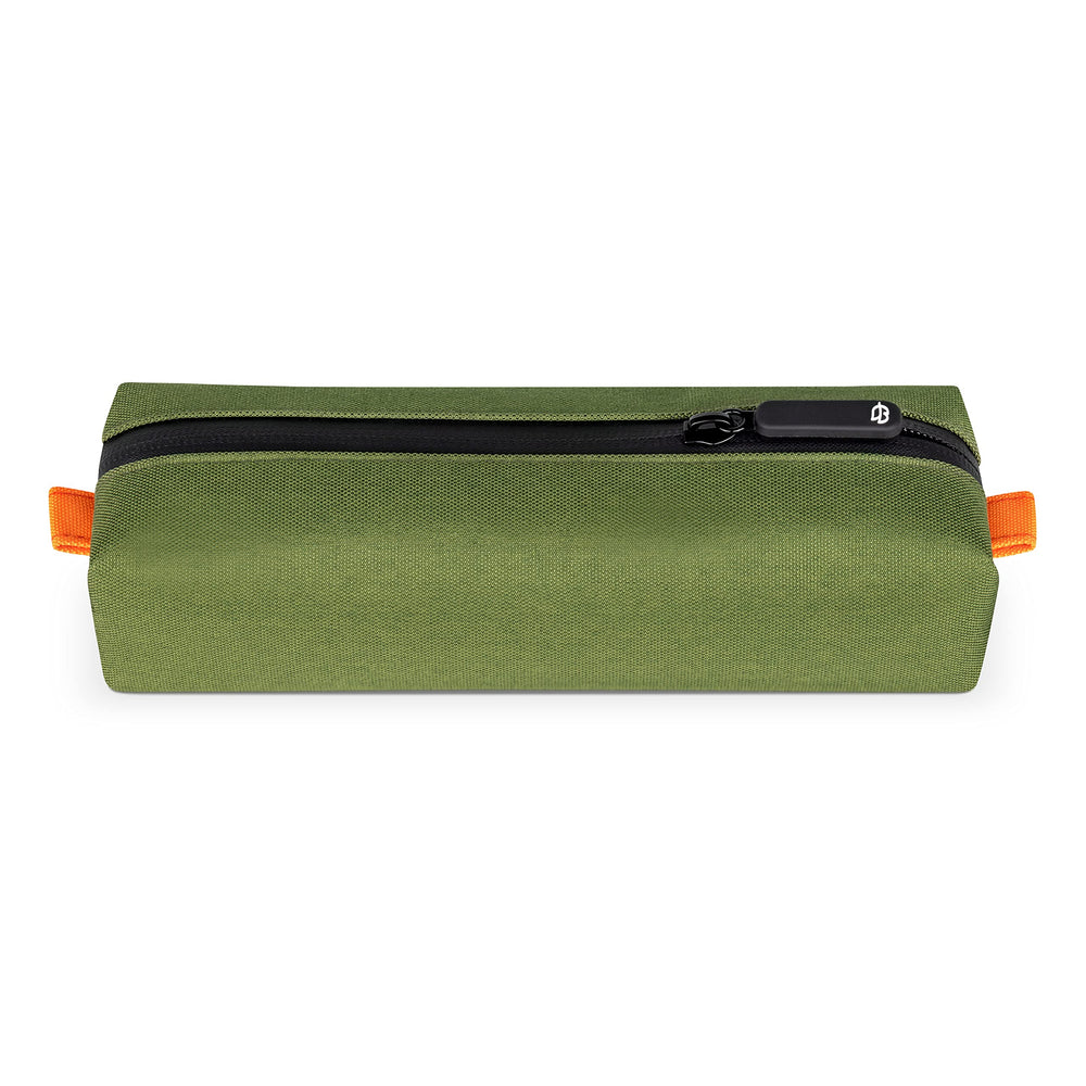 Comfyable small toiletry bag in green front view, compact travel-ready for essentials.