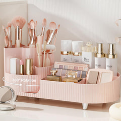 COMFYROOM pink rotating vanity organizer provides stylish countertop makeup storage.