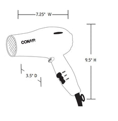 Conair hairdryer black handle close-up indicating comfortable grip for quick dries.