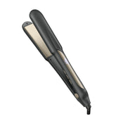 Conair Infinitipro flat iron plates closeup showing tourmaline ceramic coating for frizz reduction.