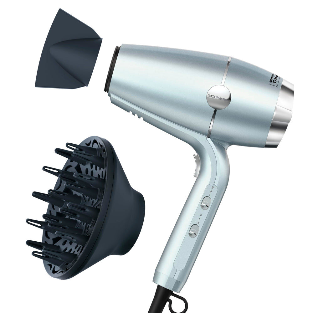 Conair InfinitiPRO SmoothWrap mint front view highlights compact design for quick frizz control.