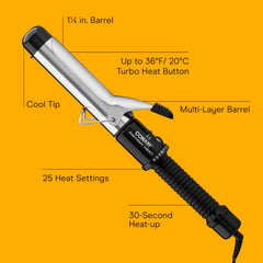 Conair Instant Heat curling iron heat settings display enables customizable styling options.